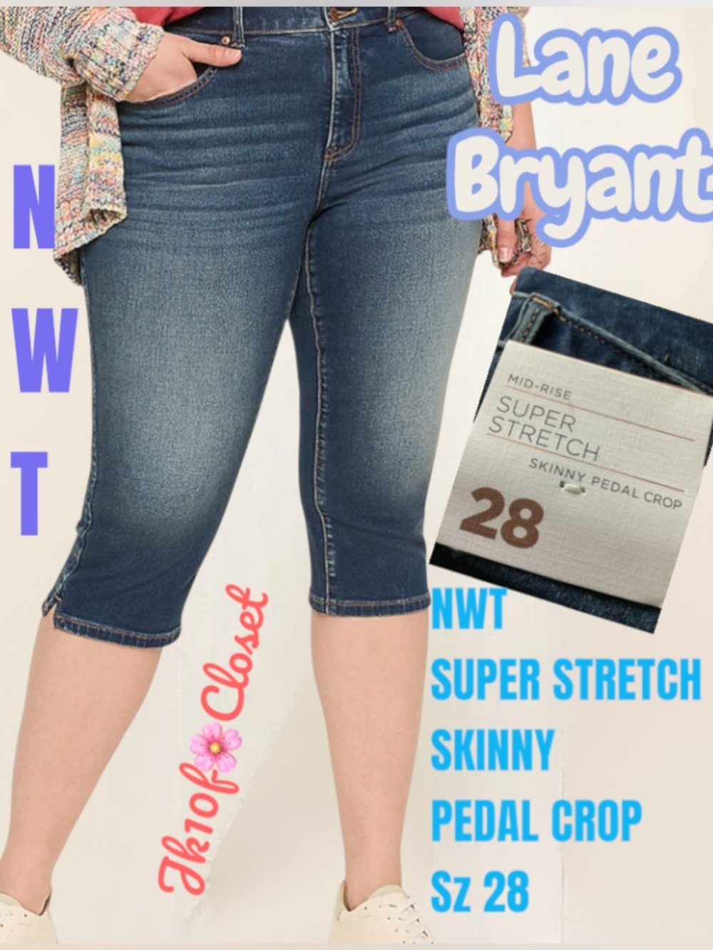 LOWEST🌺 NWT LANE BRYANT Sz28 Mid-Rise Super Stretch Pedal Crop Jeans